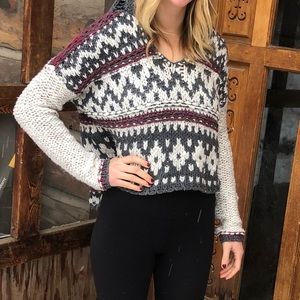 Free People - grey, white & red Knit Sweater. Size XS.